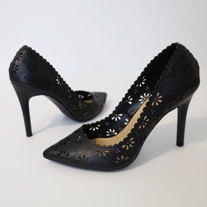 LAUREN CONRAD Size 9 Black High Heels Confetti Style Floral Cut outs